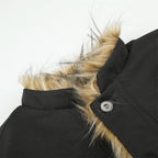 Men's  Casual Padded Jacket Button Closure Fur Trim Stand Collar Loose Fit Short Coat