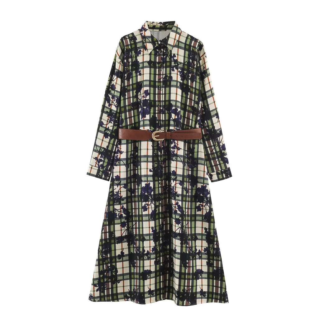 Printed shirt style waistband dress