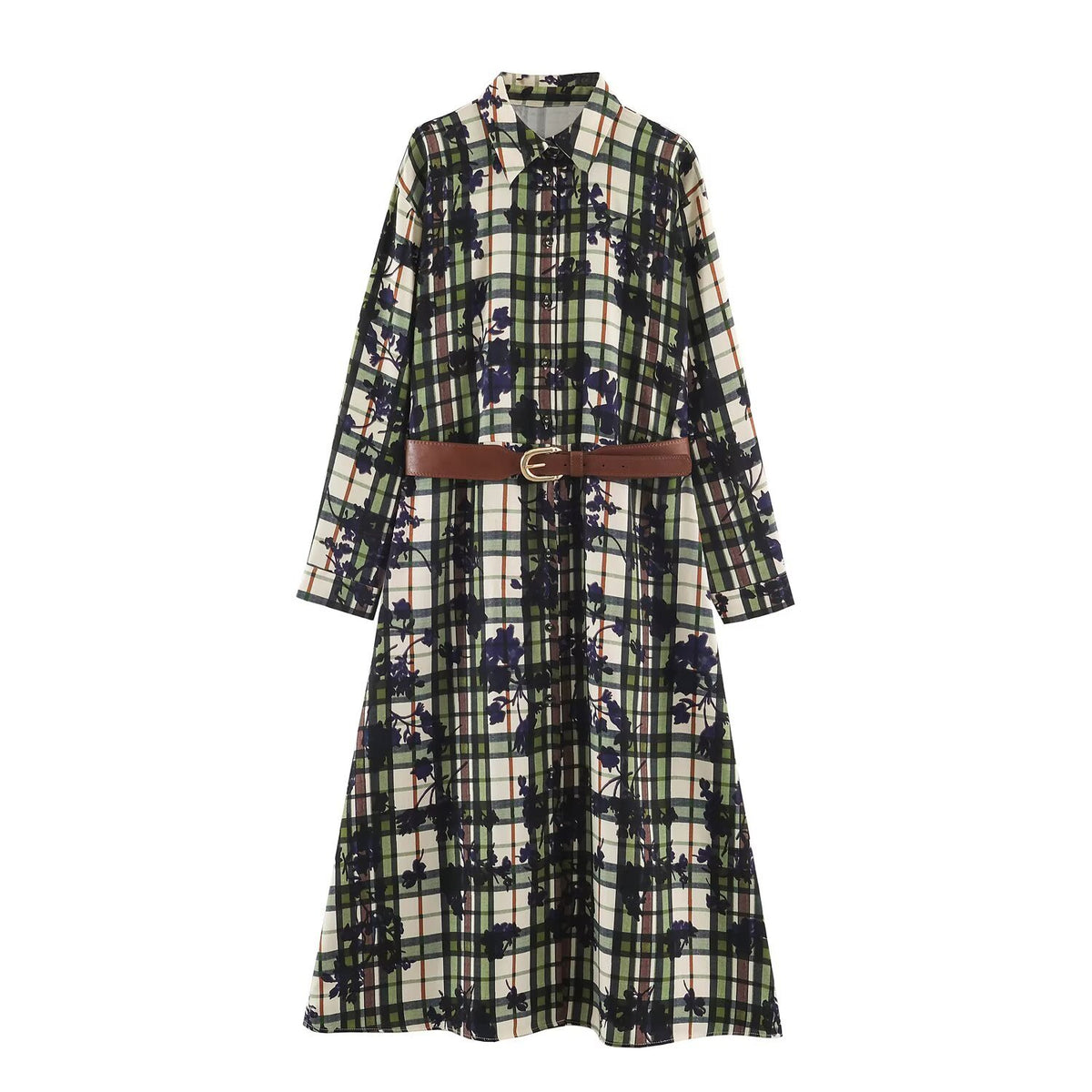 Printed shirt style waistband dress