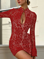Lace Cut-Out Long Sleeve Mini Dress