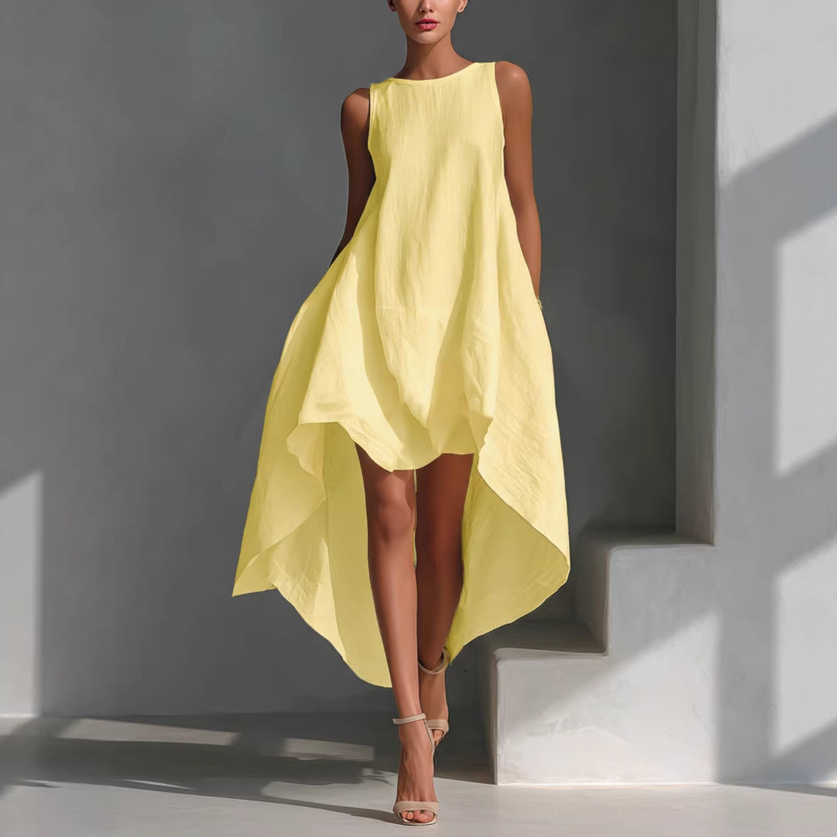 Long Dress for Women Sleeveless Casual V Front Short Back Long Design