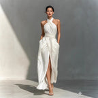 Sleeveless elegant slim fit pure white dress