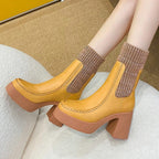 Platform Ankle Boots Woman Shoes Stretch Wool Leather Simple Brand Sock Boots High Heel Autumn Winter Warm Boots