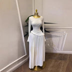 Elegant Long Sleeve Pleated Ruffle Resort Stretchy Maxi Dress
