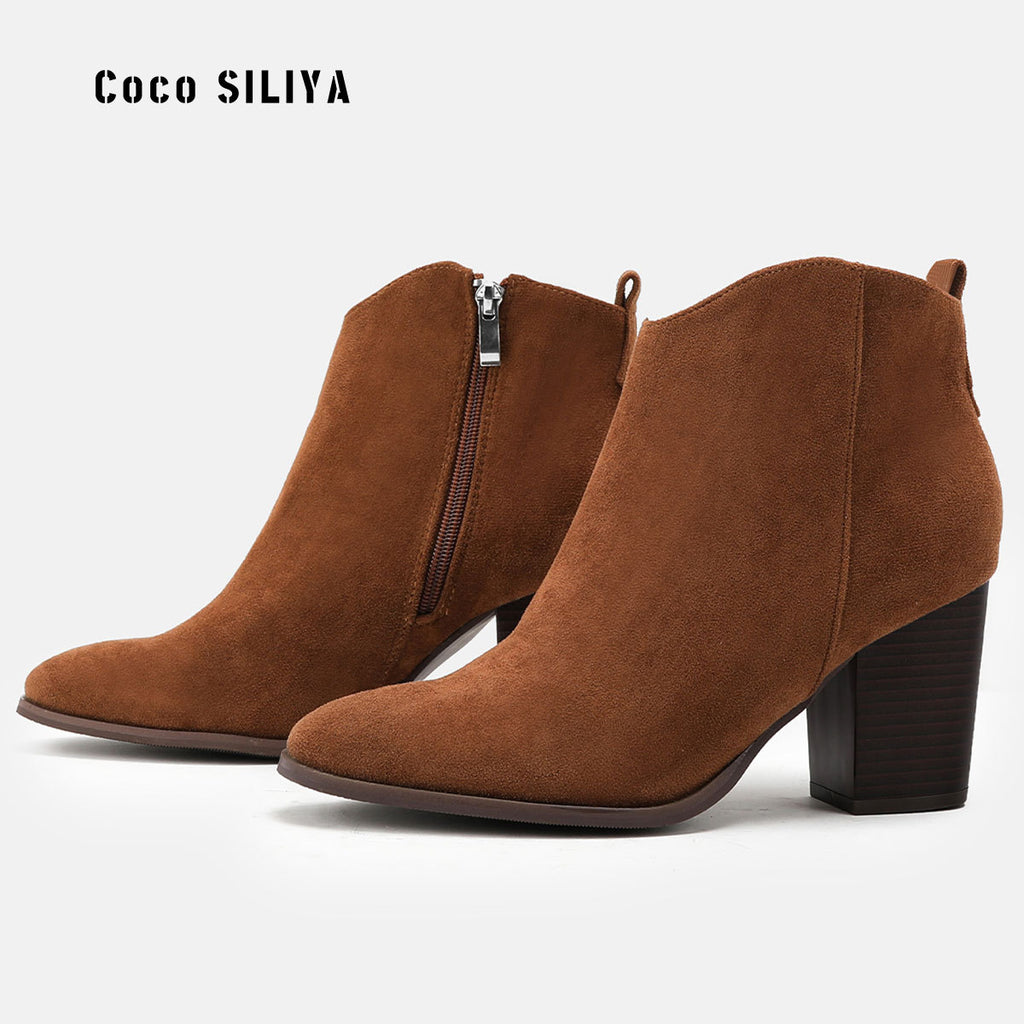 Autumn and Winter New Martin Boots Women's Fashion Suede Short Boots Thick Heels Boots Large Size