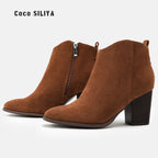 Autumn and Winter New Martin Boots Women's Fashion Suede Short Boots Thick Heels Boots Large Size