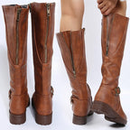 Zipper low heeled long leg boots high leg women's boots