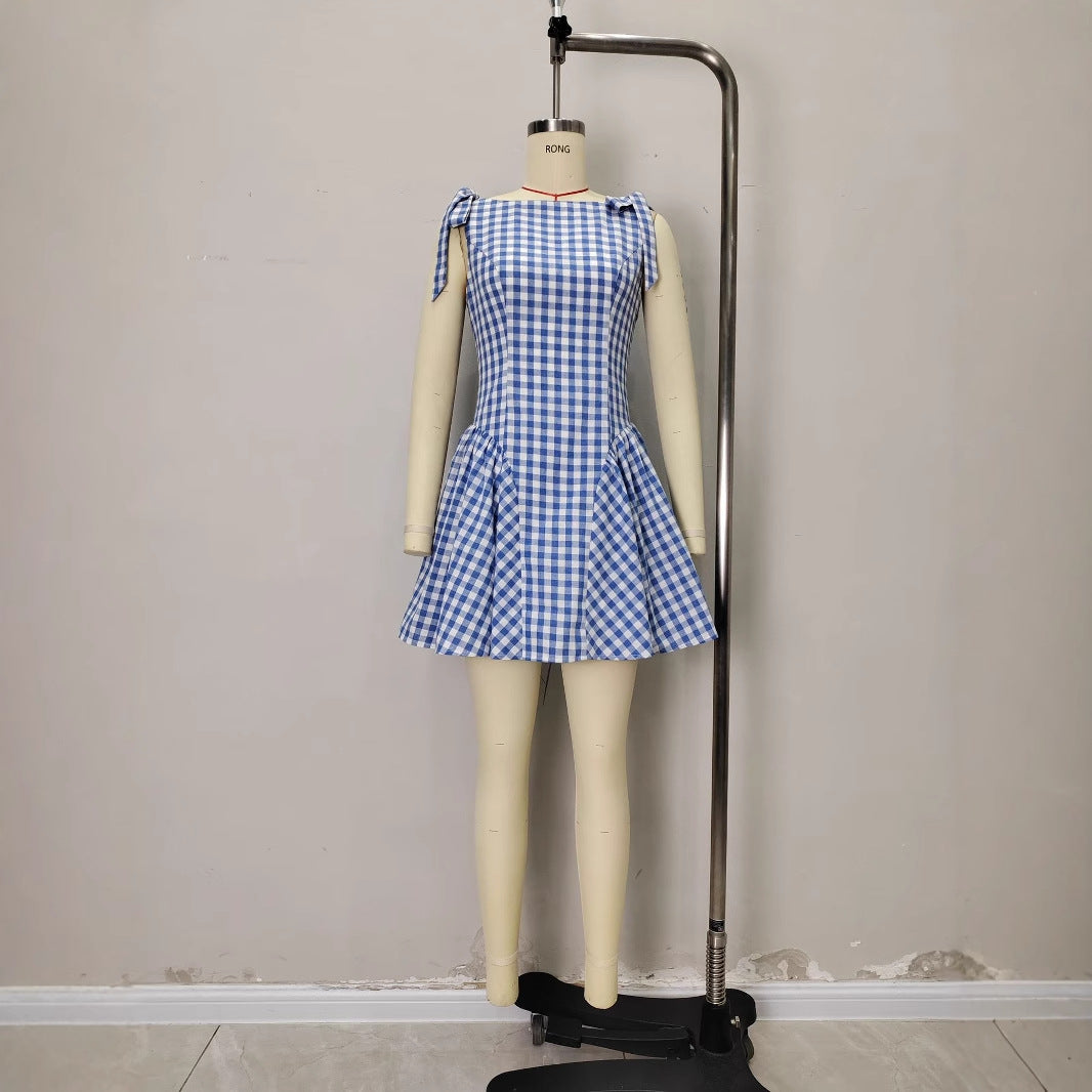 Checkered striped strap dress