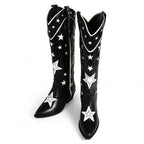 JINKO-1 Cowboy Mid Calf Western Star Embroidered Black