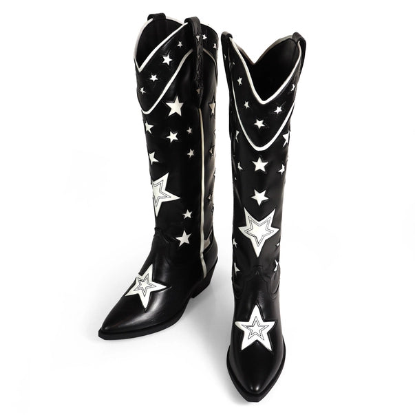 JINKO-1 Cowboy Mid Calf Western Star Embroidered Black