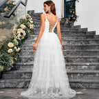 Summer new mesh dress V-neck back tie solid color elegant and graceful dress