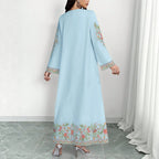 Women's Plant Flower Printed Fashion Casual Loose Horn V-neck Long Dress for Women