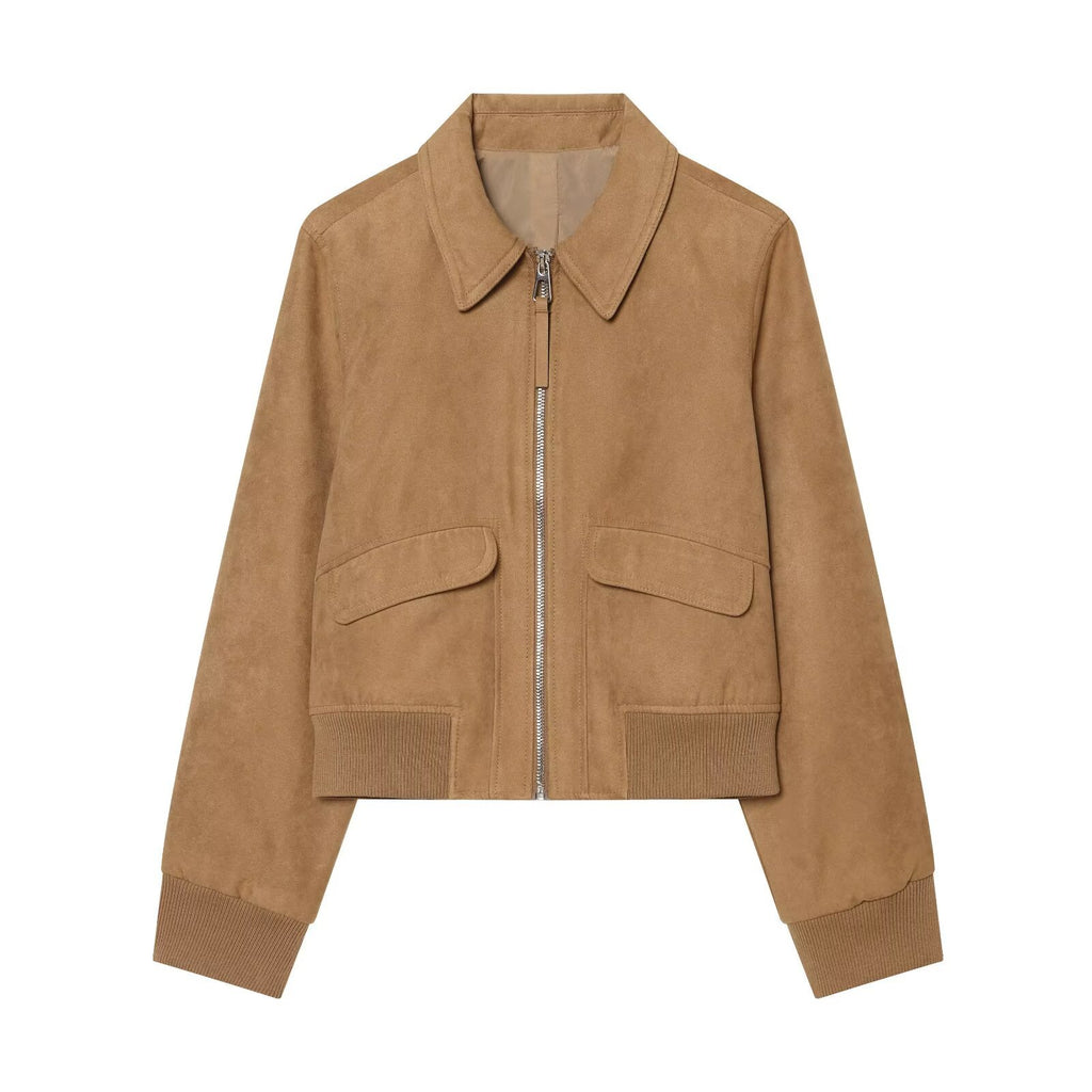 Casual collar long sleeved solid color pilot jacket