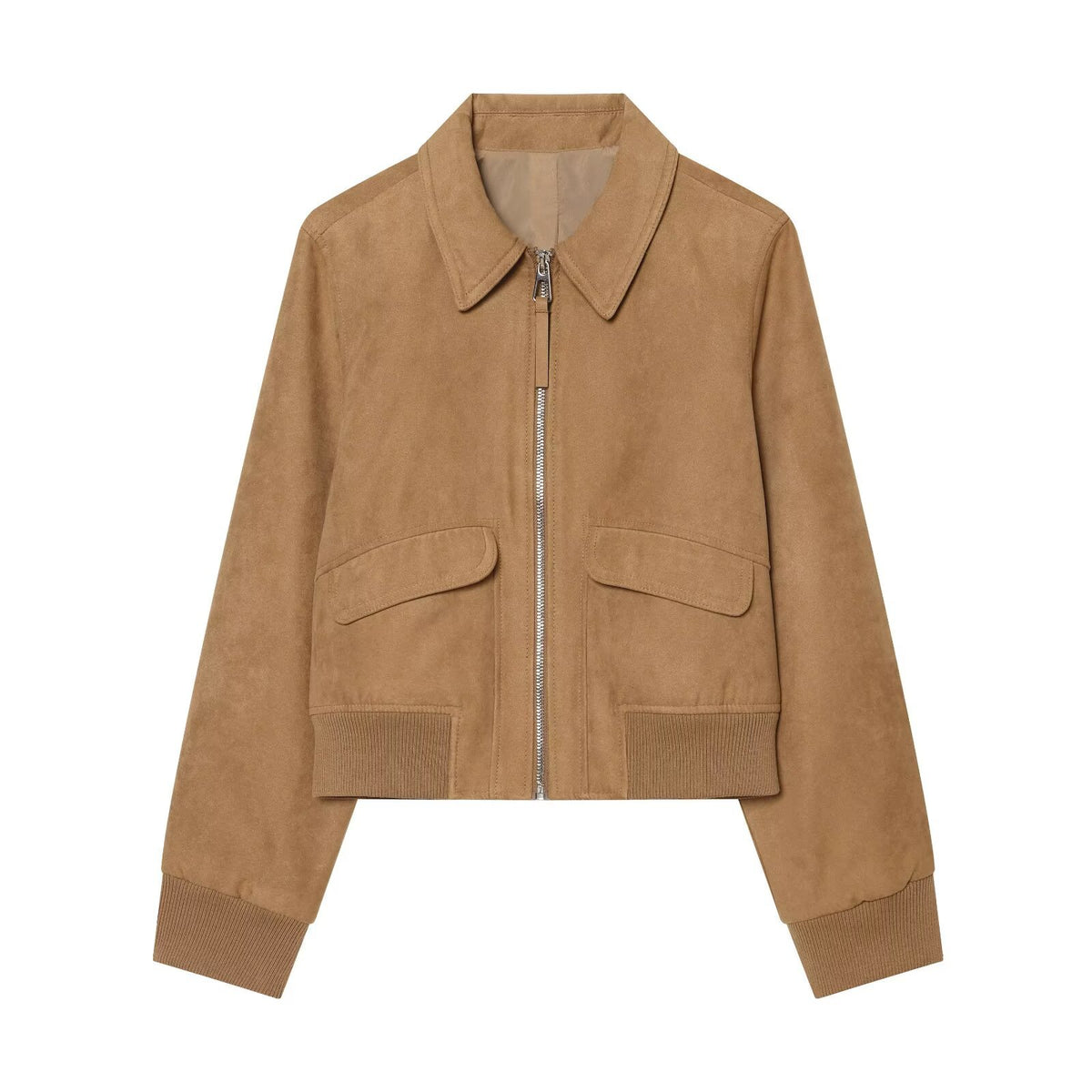 Casual collar long sleeved solid color pilot jacket