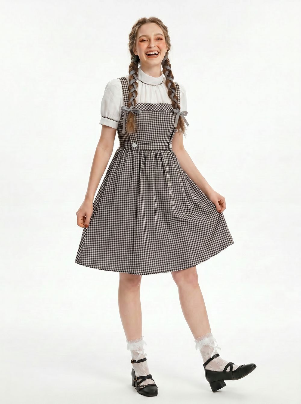 Black and White Checkered Overall Dress Set