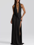 Split Backless Halter Neck Maxi Dress