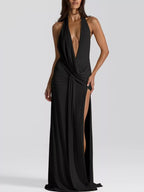 Split Backless Halter Neck Maxi Dress