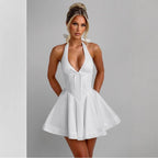 Deep V-neck chic back strap dress
