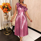 Slanted collar shiny dress