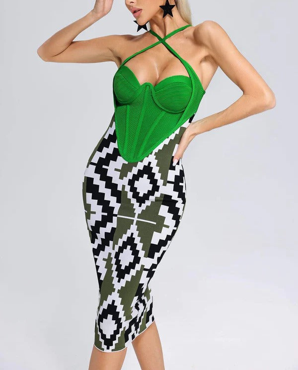 Sling Open Back Mid Skirt Dress