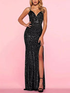 Sequin High Slit Maxi Dress