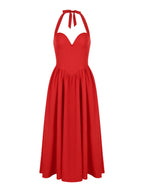 European and American women's clothing in spring, high-end and sexy, deep V-neck hanging, backless, red mid length skirt, spring women's dress, women's dress
