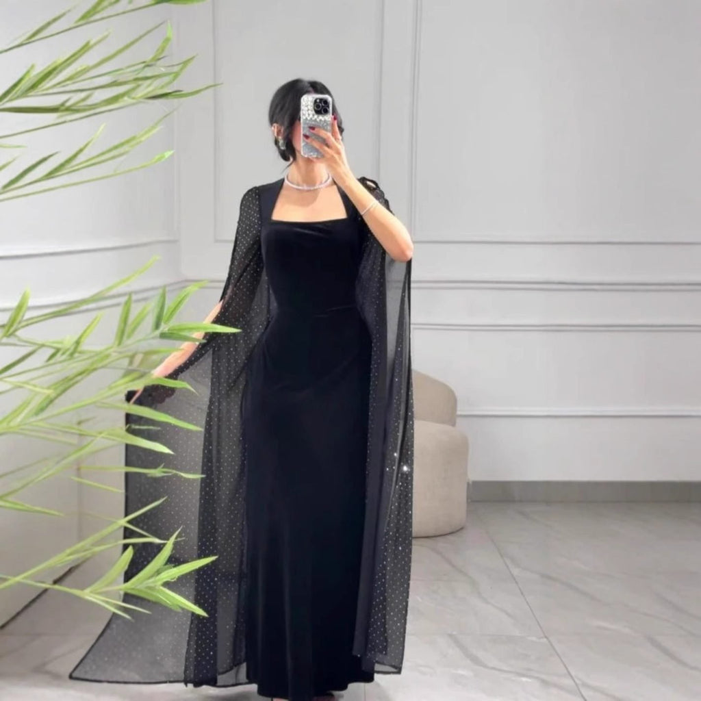 Velvet Backless Sequined Evening Dress