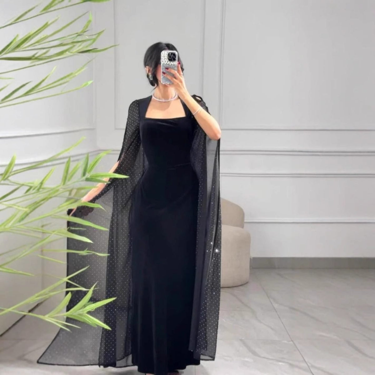 Velvet Backless Sequined Evening Dress