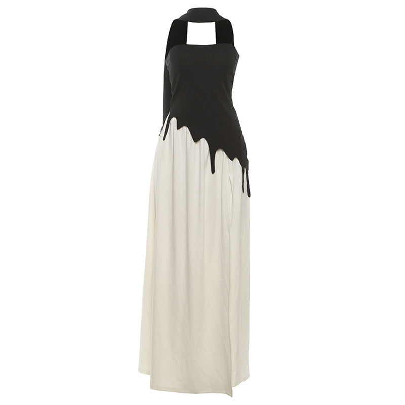 Fashionable Open-back Strapless Dress Set with Ribbon and Split Design for Women