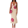 Women's Long Knit Cami Dress Summer Sleeveless Open Back V Neck Shell Print Dresses 90s Clothes Vintage Elegant Slim Long Dress