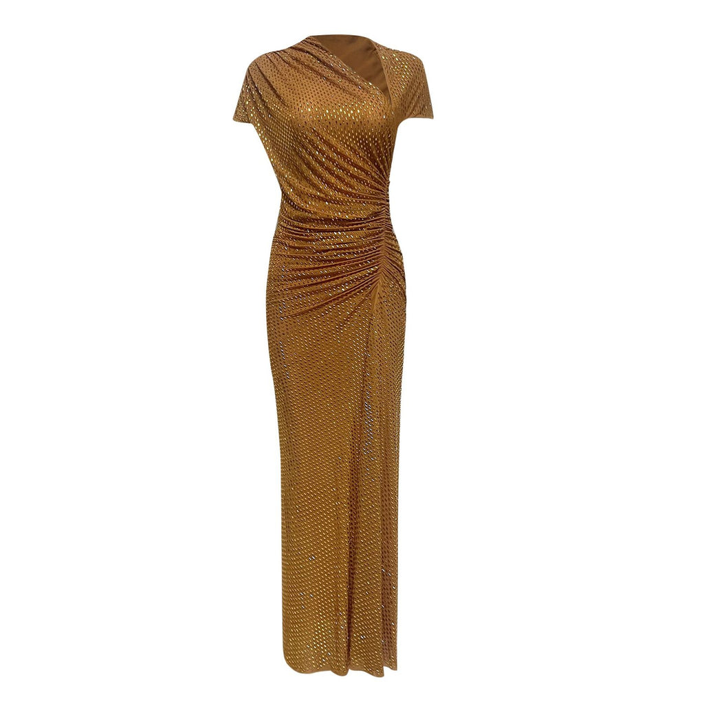 Asymmetrical Shoulder Rhinestone Sleeveless Evening Dress