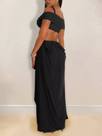 Cutout Off Shoulder Ruched Maxi Dress