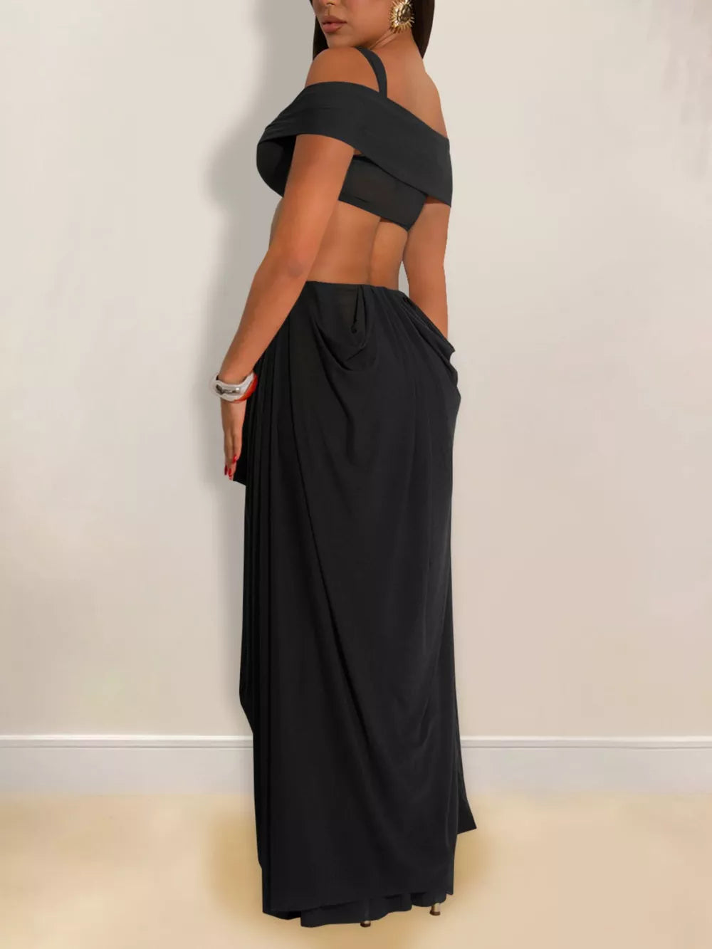 Cutout Off Shoulder Ruched Maxi Dress