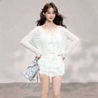 Long Sleeve Cardigan with Strap Dress, Summer Sheer Bolero with Ruffles