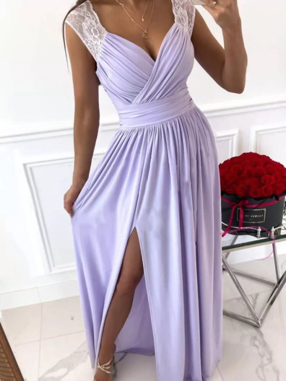 High Slit Lace Detail Maxi Dress