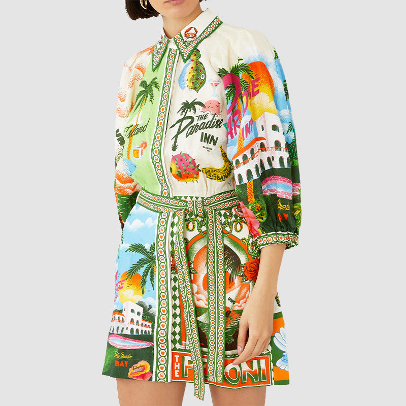 Women's Dress Printed Shirt Dress Casual Versatile Open Front Dress