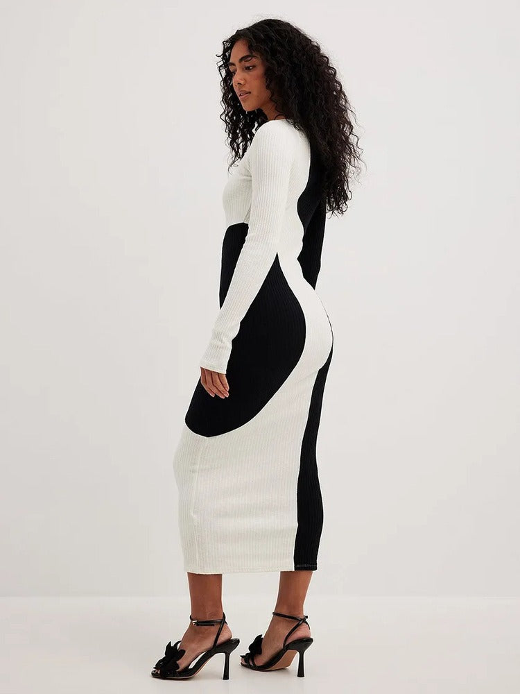 Black and white paired long sleeved dress