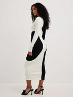 Black and white paired long sleeved dress