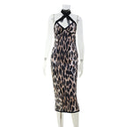 Long Sleeve Animal Print Backless Tie-Back Dress