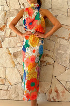 Floral Tied Back Sleeveless Midi Dress