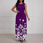 Printed Sleeveless Loose Round Neck Simple Elegant Dress