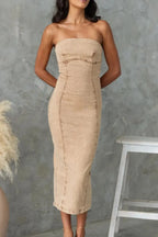 Washed Slit Back Tube Denim Dress