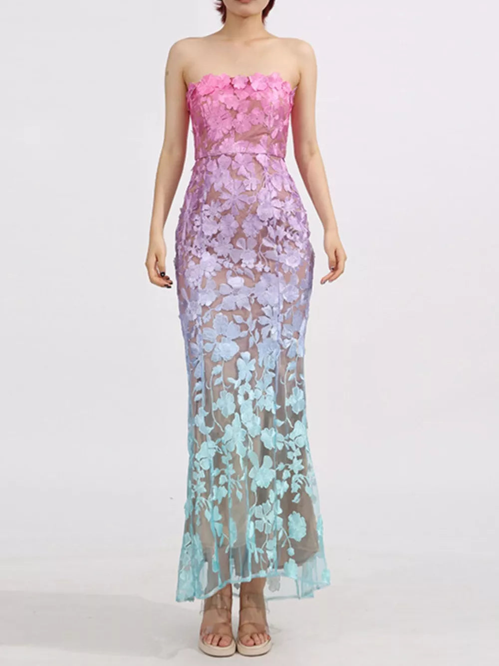 Floral Embroidered Tube Maxi Dress