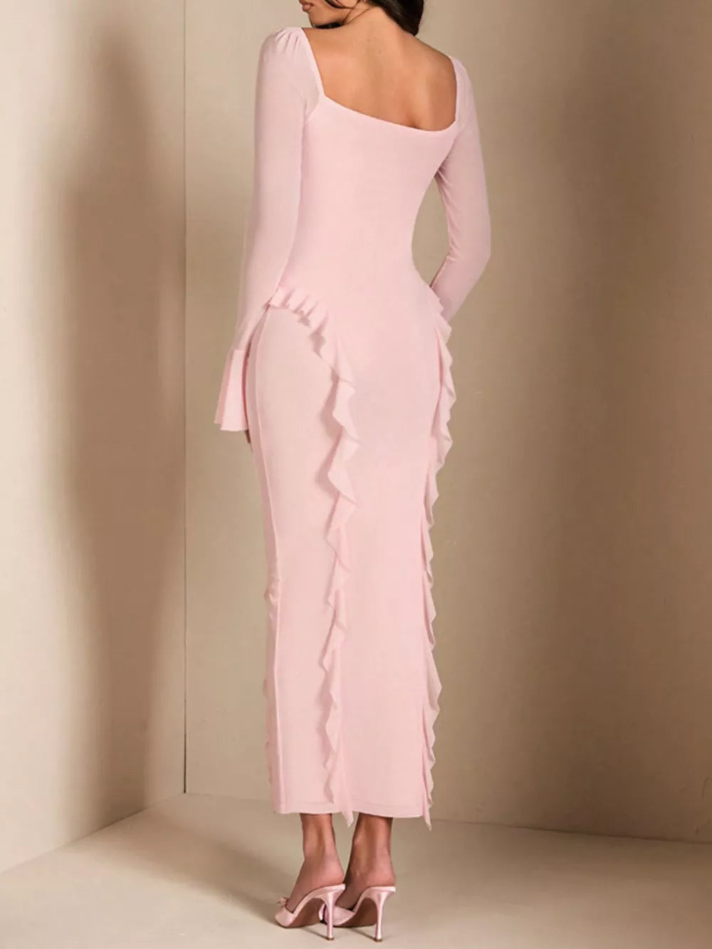Ruffled Maxi Dress with Floral Detail