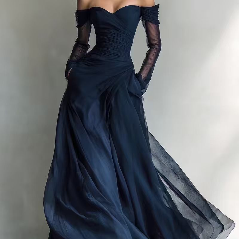 Mesh strapless long dress