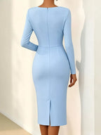 Rose Embellished Asymmetrical Neck Midi Dress