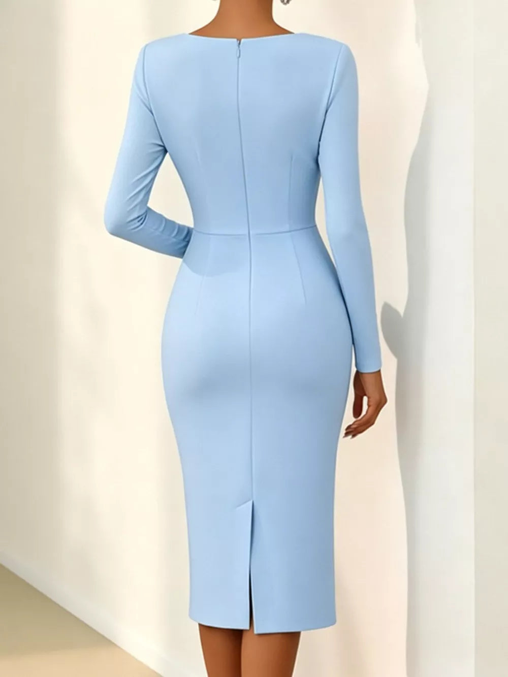 Rose Embellished Asymmetrical Neck Midi Dress