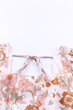 White Floral Print Bow Knot Backless Square Neck Mini Dress