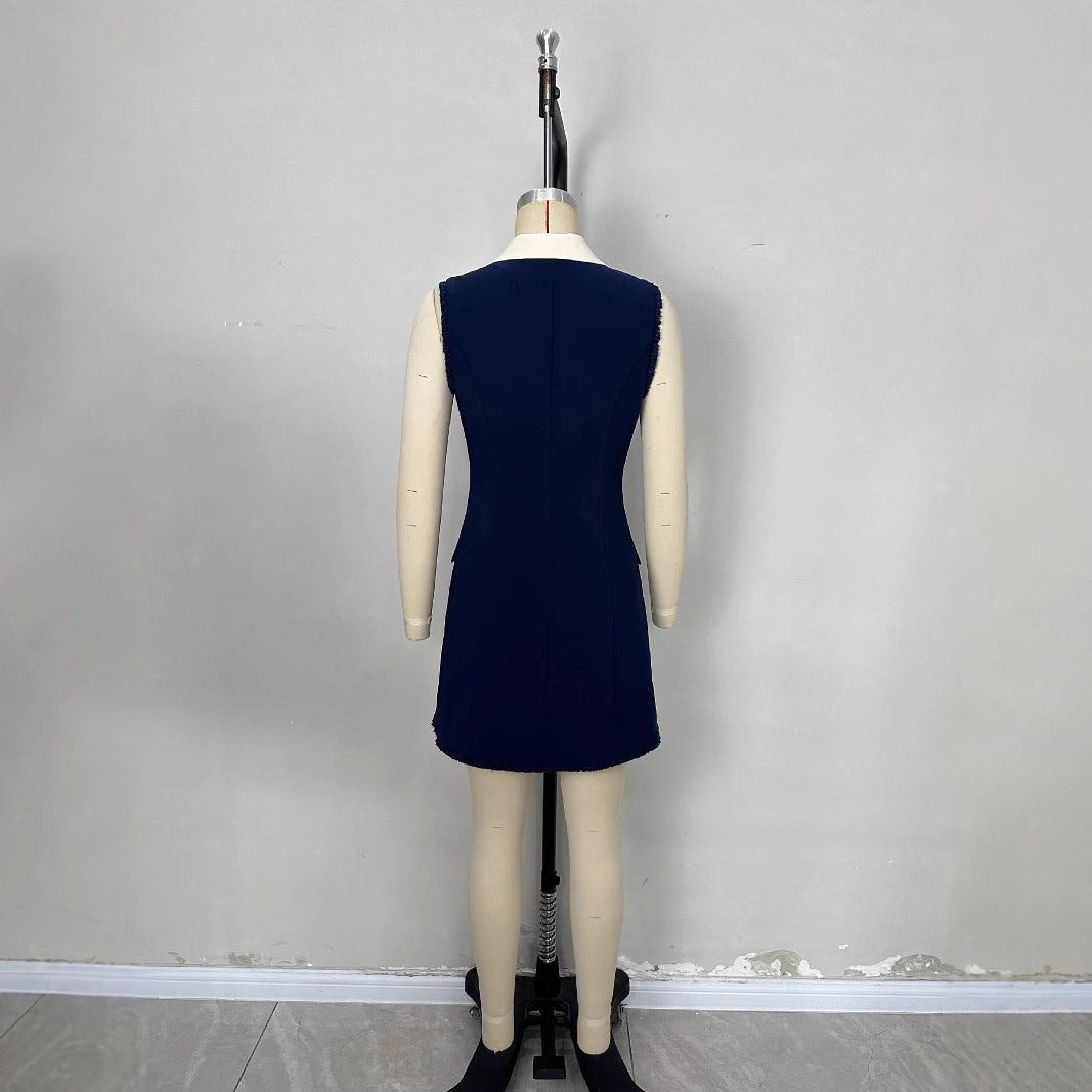Gold button sleeveless dress