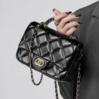 Metal chain diamond grid handbag